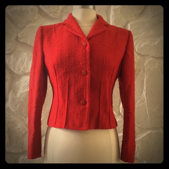 Valentino Jackets & Blazers - Vintage Valentino Red Wool Long Sleeve Blazer Sz 6
